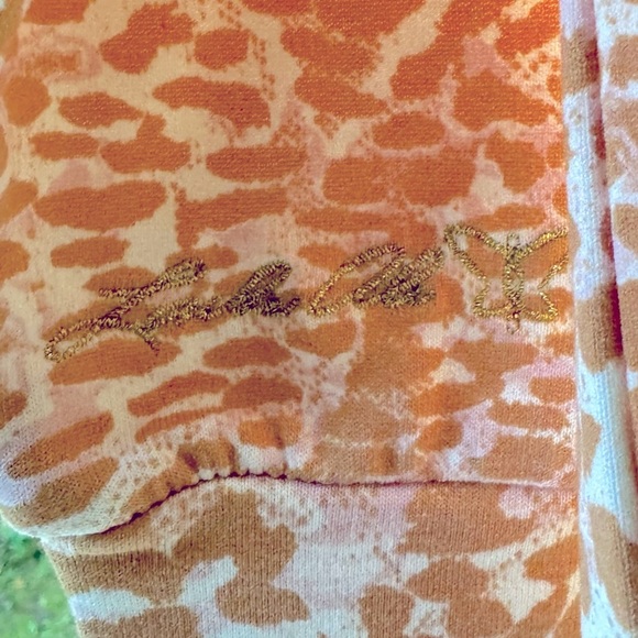 NWT Laila Ali lace up hoodie tan & pink animal print w/metallic embroidery. Sz S - Picture 8 of 11